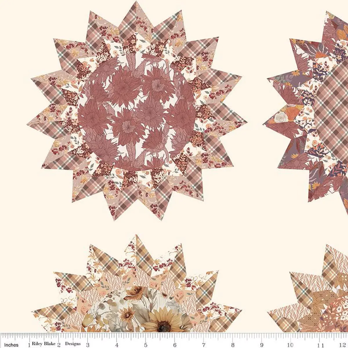 Fabric Riley Blake Cream Sunflowers Cheater Print Evening on the Prairie by the Quarter Yard CD16753-CREAM