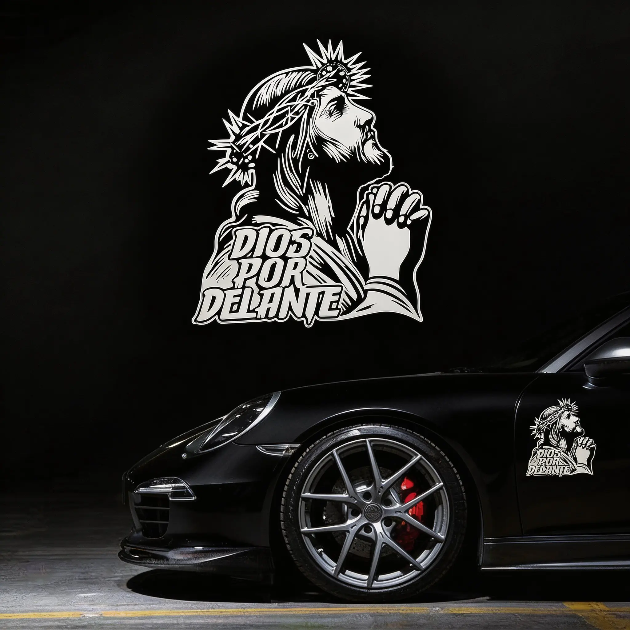 2Pcs Crown of Thorns Jesus - Dios Por Delante, Jesus Christ Decal Faithful Design Sticker For Cars, Trucks, SUVs, Glass Doors, Windows, and Fridges