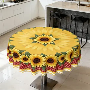 Vibrant Sunflower Round Tablecloth, Aesthetic Lightweight Polyester, Home Decor for Dining Room, Kitchen, Living Room, Parties