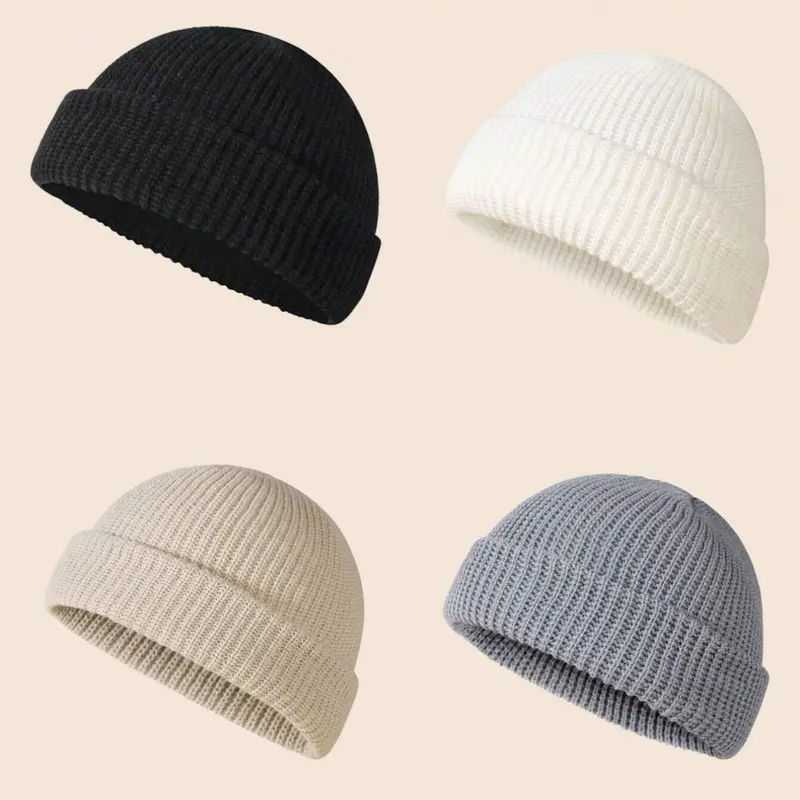 Men's Solid Color Beanie Set, Knit Style, Perfect for Fall & Winter Daily Wear, 4 Piece Pack, Casual Fashion Accessories, Casual Headwear