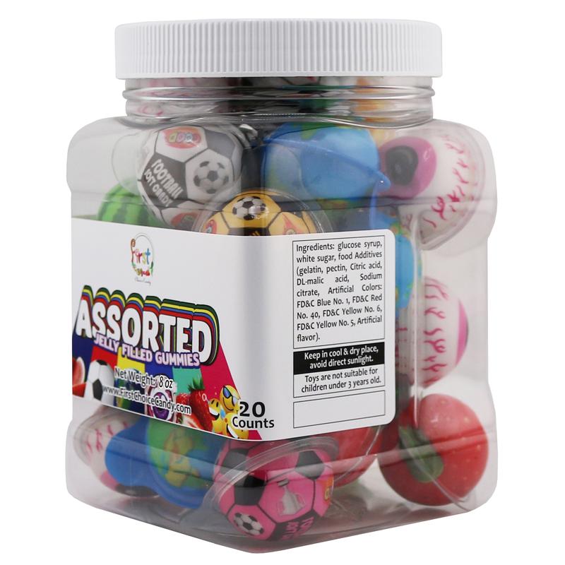 ASSORTED BALL JELLY FILLED GUMMIES 20 PIECES IN JAR