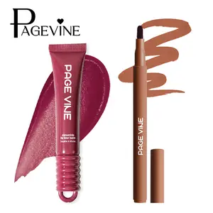 PAGE VINE Velvet Duo-head Lip Liner & Long Lasting Moisturizing & Plumping Lip Balm, Waterproof And High Pigmented, Rich Color & Reduces Lip Lines, Easy Carry for Travel