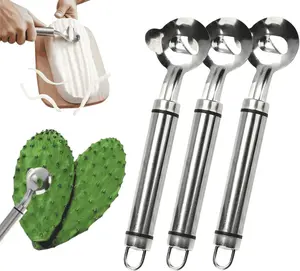 3 Pack Spoon Cactus Peeler Tool, Multifunctional Noodle Processing Tool, Stainless Steel Peeler with Hole Handle, Noodle Knife Kitchen Small Tool Accessory, Back To School Vegetable and Fruit Knife