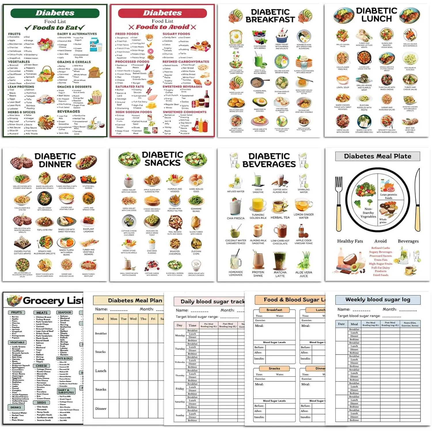 13 count   List Chart and Meal Planner for Diabetics,  Meal Chart Information Diet Plan, Low Carb Foods List for  Sugar Control