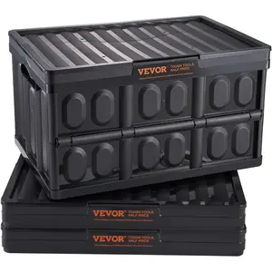 VEVOR 65L Collapsible Storage Bins with Lids 3 Packs, Stackable Utility Crates with Handles, Large Folding Containers for Organizing Tools, Books, Food, Drinks, CampingTransportVEVOR Super Brand Day