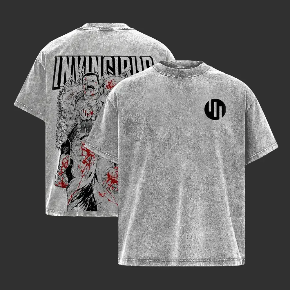 Thragg Invincible Vintage Washed Oversized T-Shirt, Viltrumite Empire Blood Graphic Tee, Villain Game Style Streetwear Heavyweight Cotton Unisex Shirt, Gift for Comic Fans Menswear