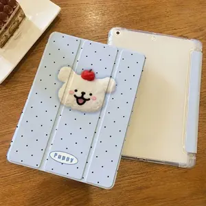 Light Blue Polka Dot Apple Puppy Print Anti-Drop Tpu Tablet Case, Transparent Back with Pen Slot, Fits Various iPad Models
