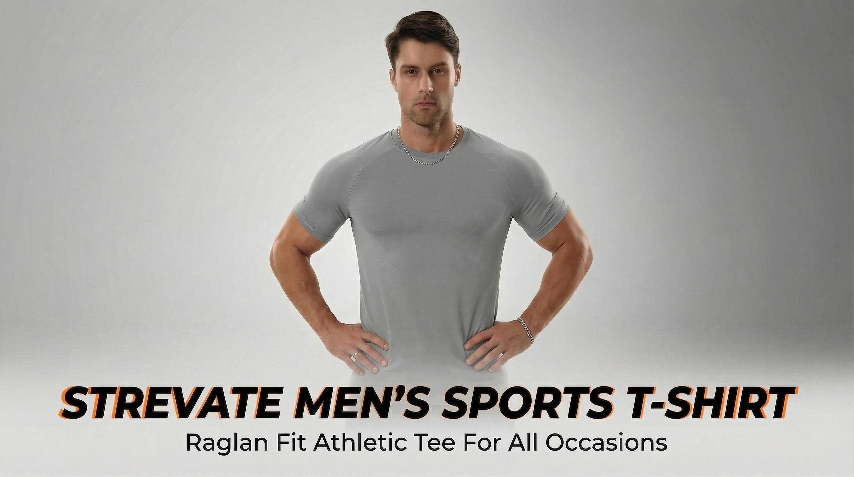 STREVATE Men's Raglan Sleeve Tee, Athletic Tapered Fit, Arm-Enhancing Sleeves, Menswear Wrinkle-Resistant Stretch Fabric Gym Workout T-Shirt Fitness Running Tops