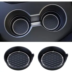 Bling Car Coaster Set 2-Pack Non-Slip Silicone Cup Holder Inserts | Crystal Rhinestone Auto Accessories