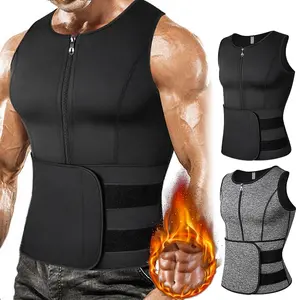 2 Pack Menswear Sauna Vest Body Shaper Shapewear Waist Trainer for men Zipper Neoprene Sweat Sauna Suits Sports Fitness Workout Tank Tops Shirts Compression Fabric Belt Corset Soft Black Polyester Nylon