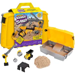 Kinetic Sand, Construction Site Folding Sandbox with 2lbs Play Sand & Toy Truck, Storage Case, Sensory Toys, for Kids Ages 3 and up