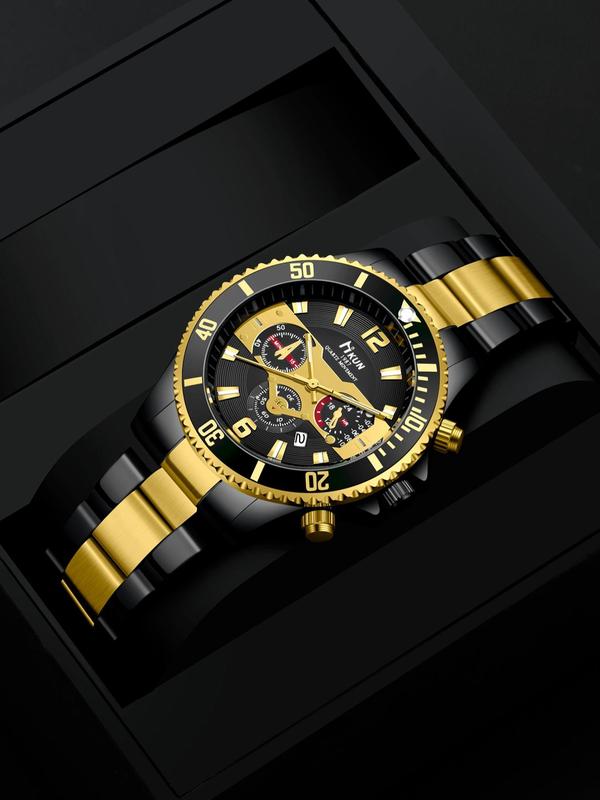 5pcs Watch Set, Cool Stainless Steel Quartz Watch + Perfume + Decorative Glasses, Multiple Colors Available, Perfect Birthday Gift