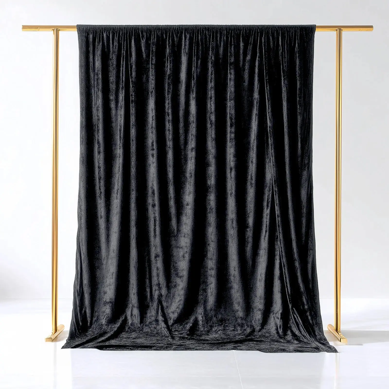Black Crushed Velvet Backdrop Curtain - 5ft x 10ft Event Decor Drape with Rod Pocket, Solid 1-Sided Privacy Panel for Photo Booths, Baby Showers, Photo Booth, One-Sided