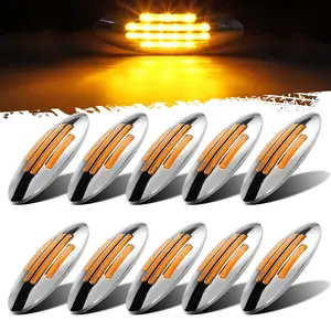 Partsam 10Pcs 6-3/5 Inch Flatline Oval Amber 18LED Side Marker Clearance Light, Truck Front Fender Panel Lights Replacement for Peterbilt Kenworth Freightliner, 12V