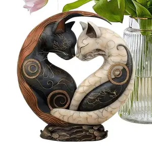 Yinyang Cat Resin Statue, Decorative Harmony Design Resin Cat Animal Sculpture, Desktop Home Office Decoration, Gift for Cat Lovers