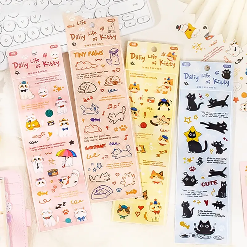 3-Piece Cat-Themed Stickers Pack, Cute Pet Material DIY Decorative Stickers for Scrapbooking and Journaling, Fun Creative Collage Supplies, Sticker Sheets