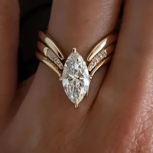 Women's Wedding Band - Marquise & Round-Cut Synthetic Zirconia Ring in KC Golden-Tone Copper (Compared to -Like Brilliance) - Affordable Luxury Jewelry for Engagement, Anniversary, Everyday Elegance - Year-Round Wedding Band Gift for Her, Anniversary