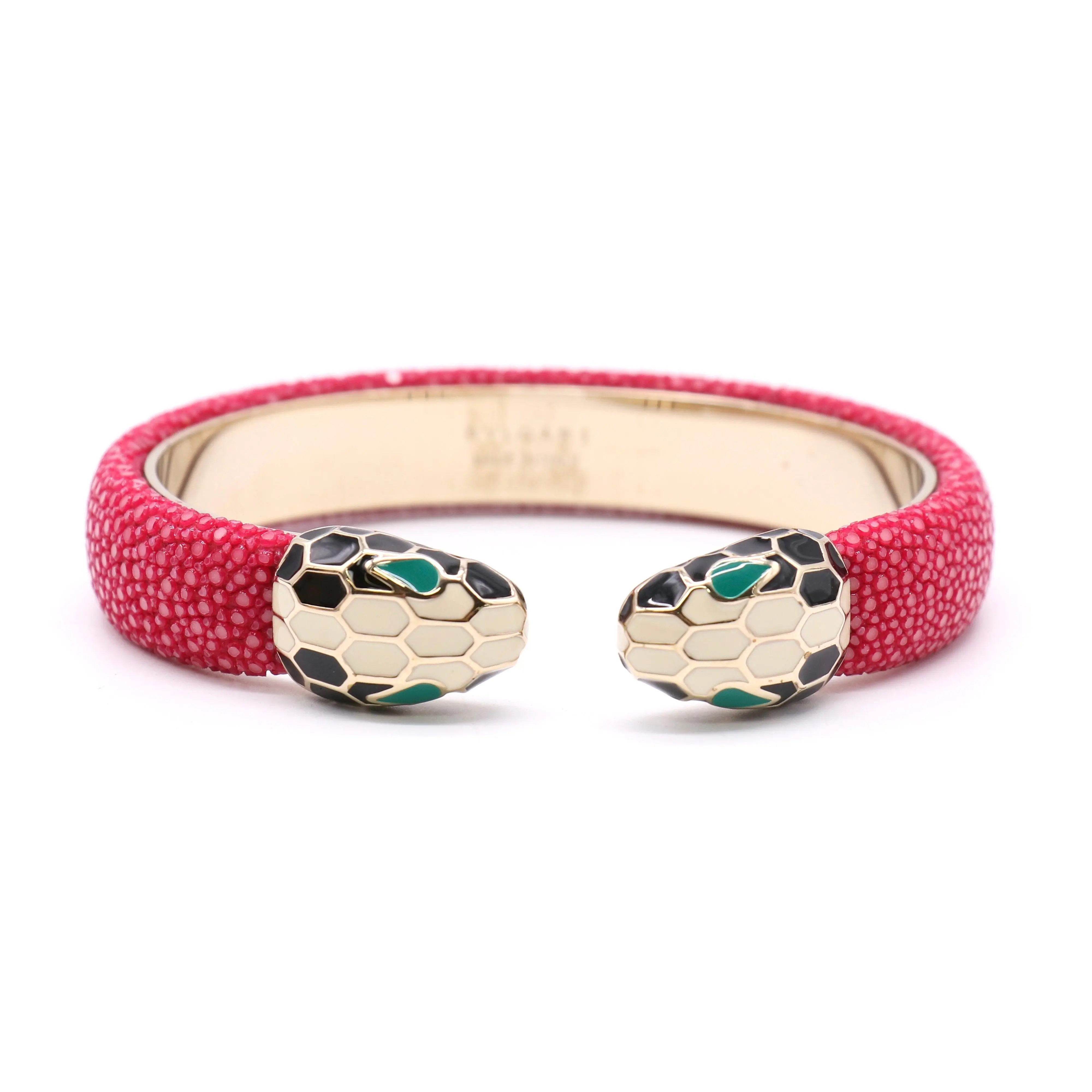 Pre-owned Bvlgari Leather & Enamel Serpenti Forever Bracelet Twins LDJ5469