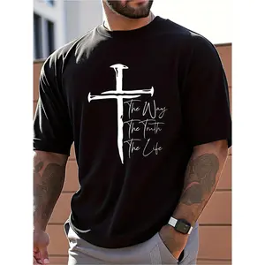 Men's Christian Faith Graphic T-Shirt - The Way The Truth The Life Cross Design,