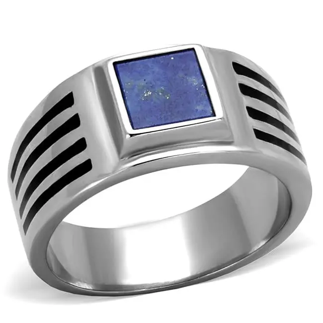 Men High Polished Stainless Steel Ring with Precious Stone in Montana - Size 11
