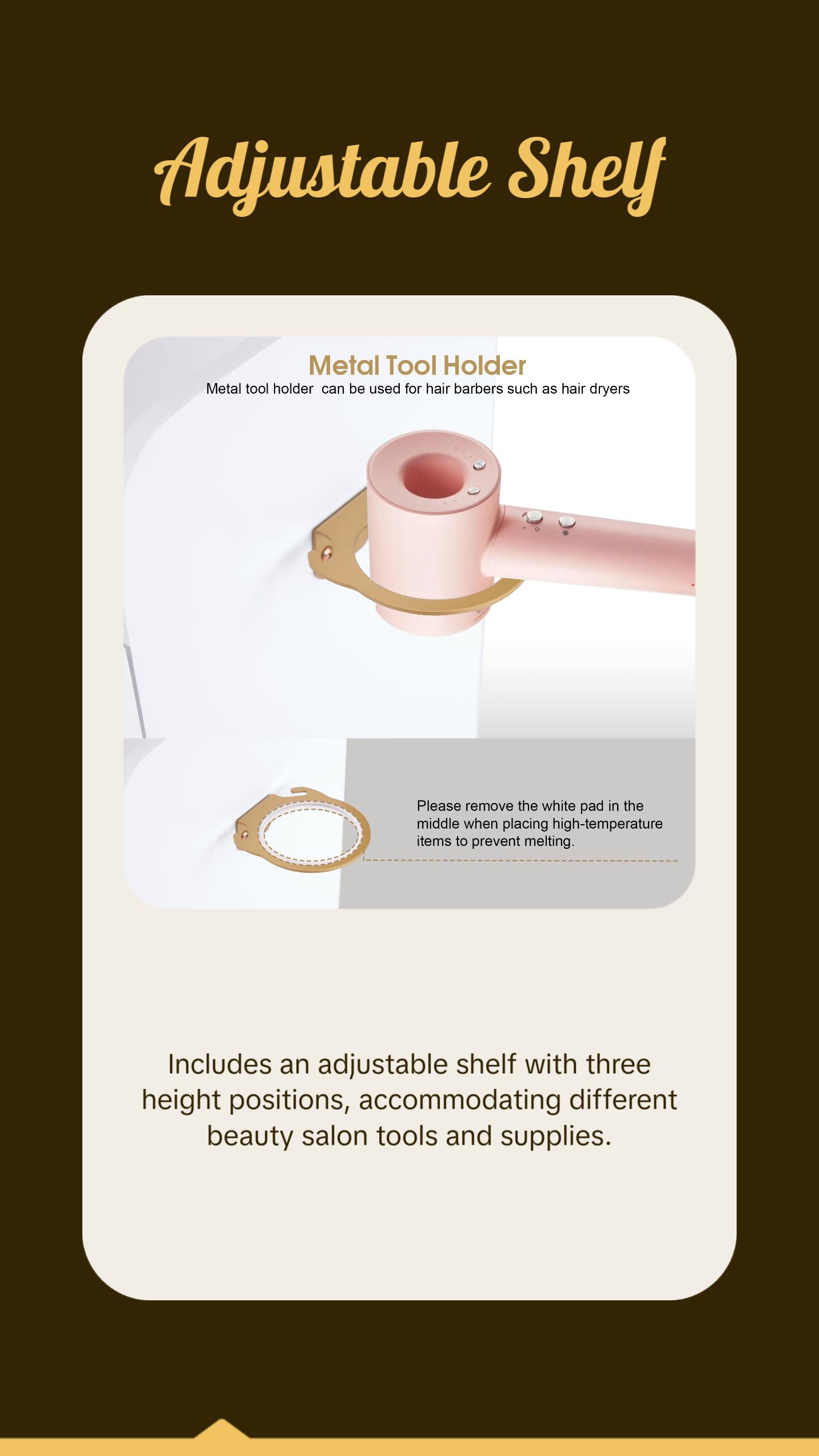 BarberPub Salon Rolling Trolley Cart with Oval Window, Barber Styling Cart with White Paint Finish 2498