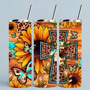 Sunflower + cross | 20oz Skinny sublimation tumbler transfer print out (TRANSFER ONLY, NOT A FINISHED TUMBLER)