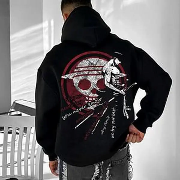 Oversized Unisex Anime One Piece Print Hoodie, Vintage Zoro Manga Anime One Piece, Gift for Fans