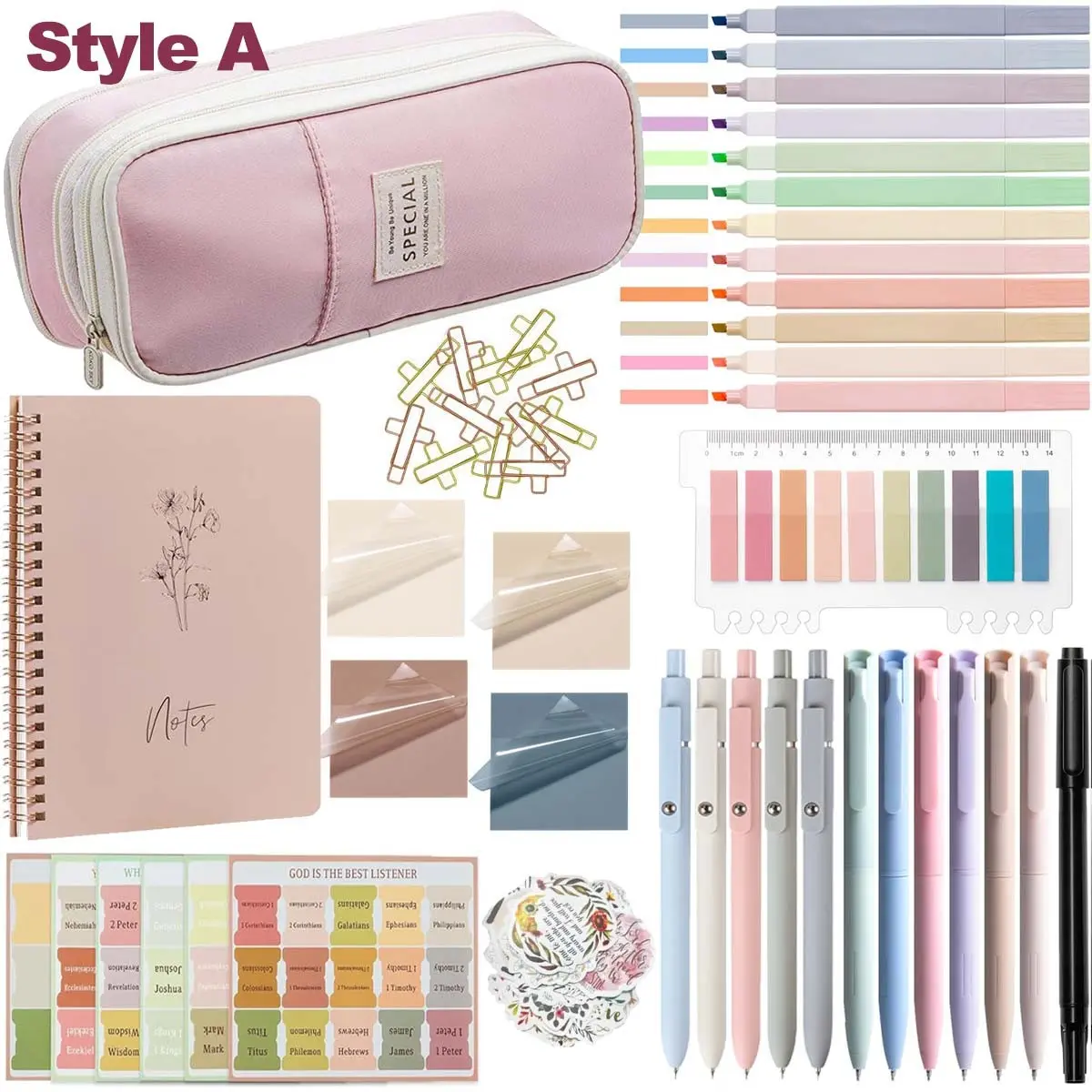 Bible Study Supplies Set, 1 Set Bible Study Supplies Set Including Highlighter & Storage Bag & Pen, School Supplies for Women & Students, Student & College Essentials