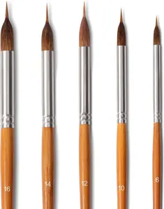 Professional Watercolor Brushes 5Pcs Extra Long Needle Point Detail Brushes Two-Layer Liner Sable/Horse Hair Brush for Fine Line Work Gouache Acrylic Models Artist Grade Painting Tools (Brown)