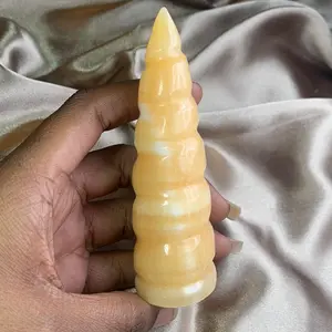 Natural M/L Orange Calcite Crystal Spiral Tower Unicorn Horn natural crystal