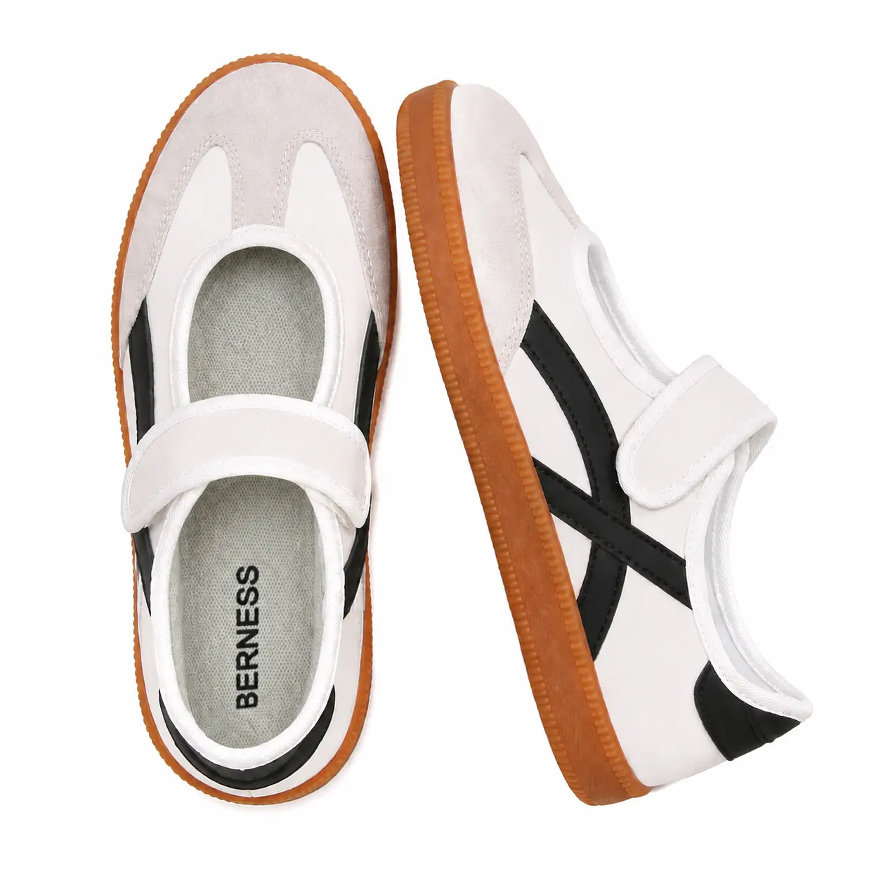 BERNESS Lorenzia Mary Jane Sneakers for Women, Retro Ballet Flats Shoes, Vintage Low Top Casual Sneakers, White Black Fashion Walking Shoes for Daily Wear