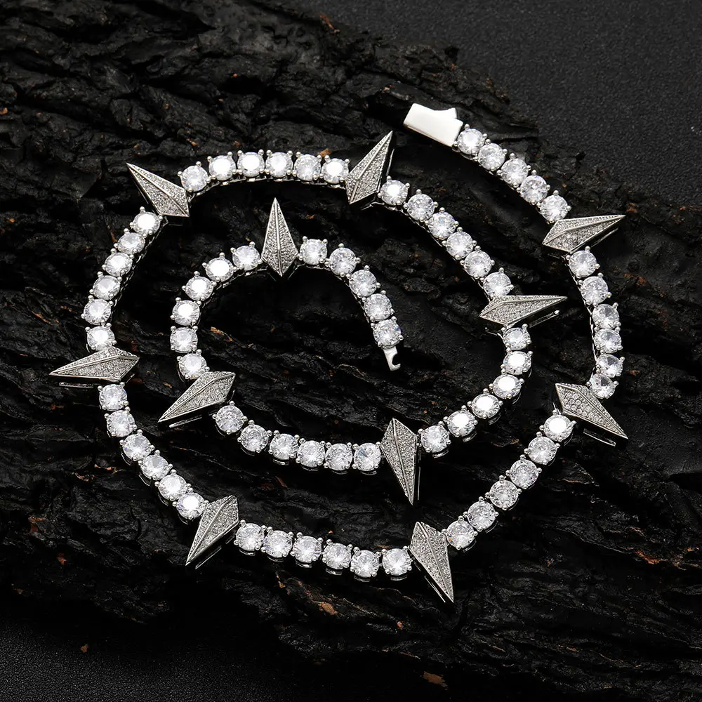 Men's Black Panther Inspired Zircon Stone Tennis Chain - Multi-Size Hip Hop Statement Adornment, European-American Fashion Artificial Gemstone Jewelry for Cross-Border Wholesale
