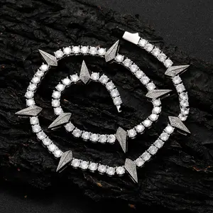 Men's Black Panther Inspired Zircon Stone Tennis Chain - Multi-Size Glamorous Hip Hop Statement Necklace, European & American Fashion Artificial Gemstone Adornment for Cross-Border Wholesale