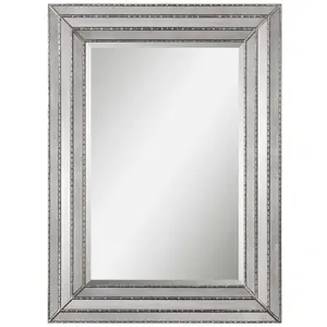 Wall Mirror Framed With Mirrored Inlays and Burnished Silver