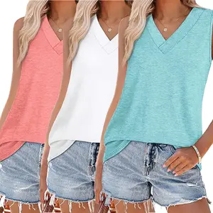 EncoLax Women's V Neck Tank Tops 3 Pack Summer Casual Sleeveless Loose Fit Basic Tee Shirts 2026 Fashion Beach Vacation Clothes