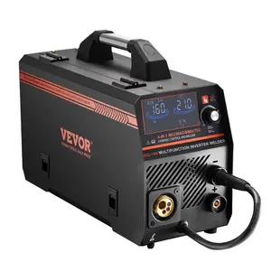 VEVOR MIG Welder, 160A Synergic Mig Welding Machine, 4-in-1 Gas MIG/Flux Core MIG/Stick/Lift TIG Multi-Process Welder Machine, 110V/220V Dual Voltage Mig Welder with IGBT Inverter LCD Screen Display
