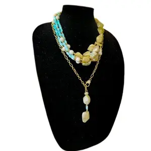 Yellow and Peruvian Blue Opal Multistrand Necklace