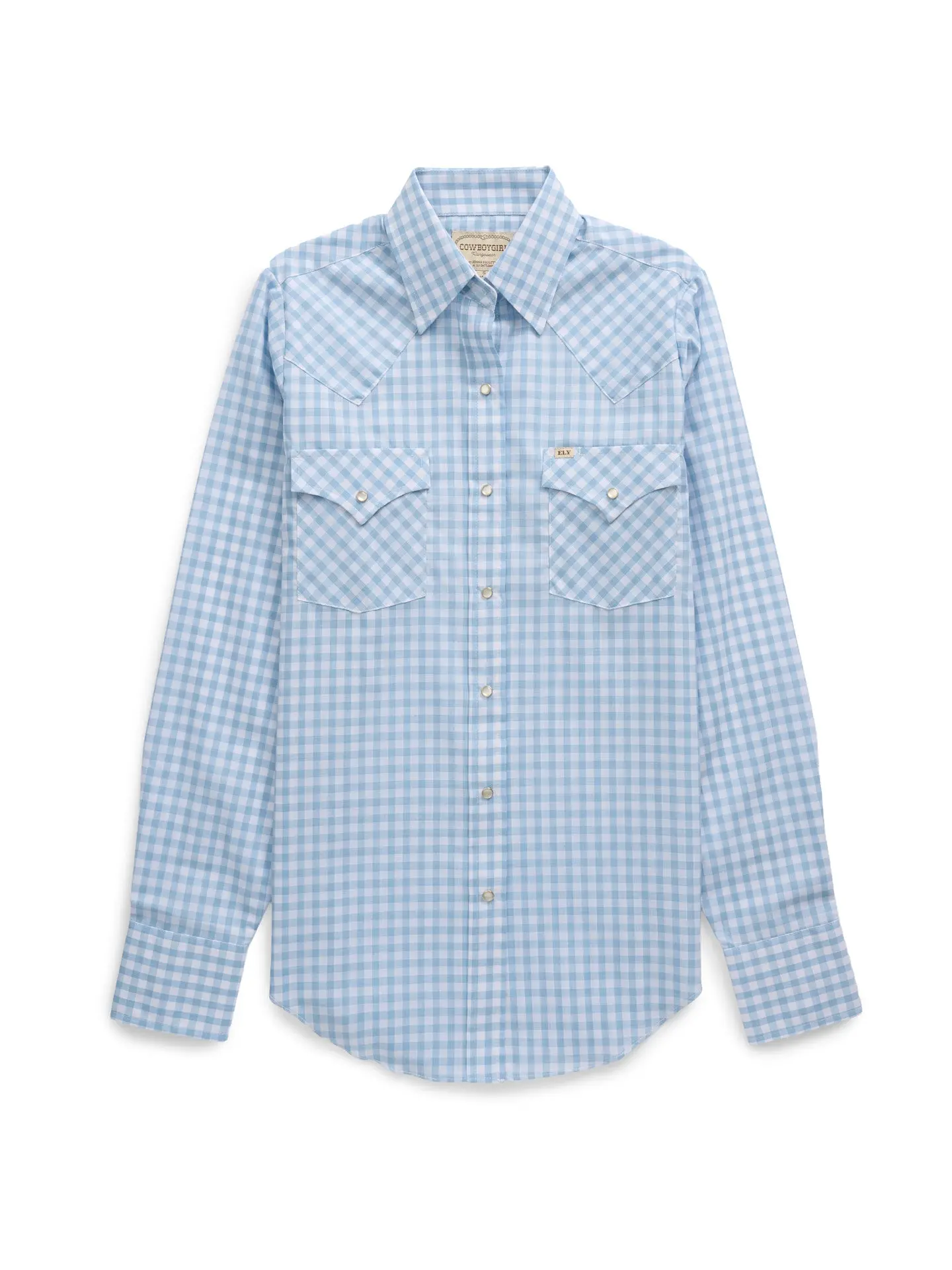 Women's Gingham Western Snap Shirt, Original Fit Lightweight Polyester Top with Long Sleeves and Flap Pockets, Casual, Lady