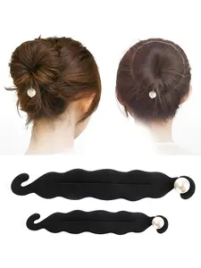 Faux Pearls Decor Hair Curler, Twist Styler, Hair Tie Front Clip Hair Accessories, Braid Ponytail Hair Styling Accessories for Women and Girls, Heatless Hair Curlers, Hair Curler Tool