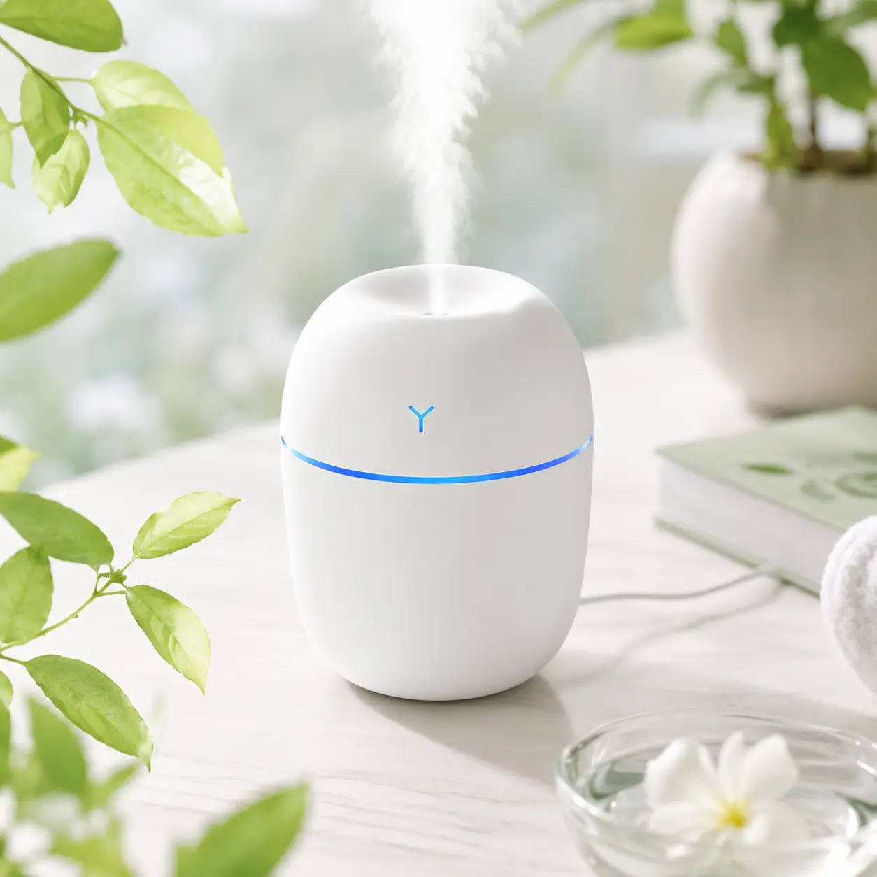 Mini Portable Humidifier, USB Cool Mist Humidifier with LED Light for Bedroom Office Desk  ：