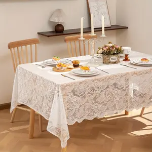 White Lace Tablecloth with Rectangular Phoenix Tail Flower Embroidery for Weddings, Suitable for Outdoor Gatherings, Receptions, Dinners, Baby Parties, Tea Party Decorations, And Home Decor