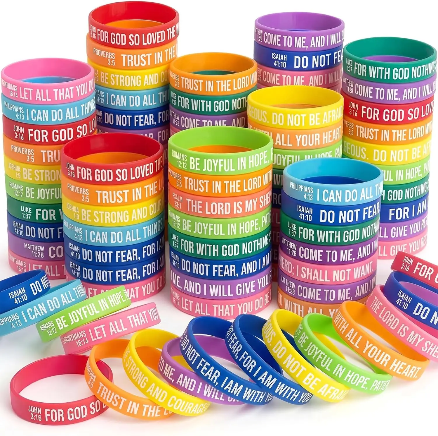 30/100/200 Pcs Bible Verse Bracelets Bulk | Religious Scripture Rubber Bracelets, Christian Silicone Wristbands Bulk