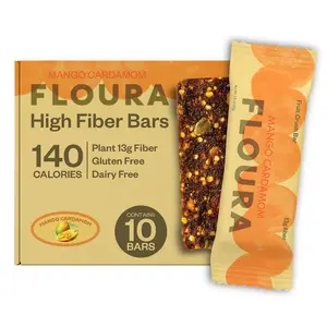 Floura Mango Cardamom FiberCrush Bar 10-Pack - 13g Fiber, Fruit-Forward, Gluten-Free, Snack for Wellness On-The-Go