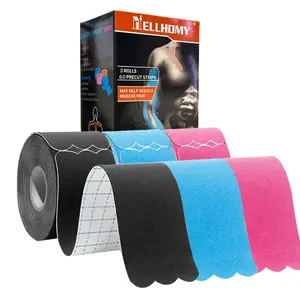 Kinesiology Tape 3 Rolls 60 Precut Strips - Waterproof Breathable Latex-Free Athletic Sports Tape for Ankle Wrist Knee Support - Elastic Fitness Tape for Running Tennis Swimming Football