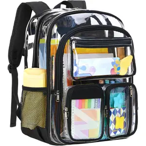 Clear Backpack for School - Heavy Duty Transparent Bookbag for Girls Boys Large See Through Backpacks for Teens, Work, Travel, Festival - Black