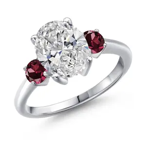 2.74 cttw IGI Certified Lab Grown Diamond and Red Rhodolite-Garnet 3-Stone Engagement Ring For Women | 925 Sterling Silver | Center 2.00 Ct Diamond | E-F Color | VS1-VS2 Clarity