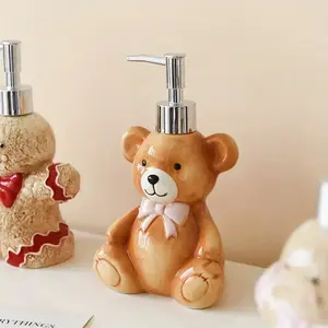 1 Christmas Gingerbread Bear Handheld Dispenser Bottle - Cute Bow Tie Teddy Bear, 6 oz/200 ml, Refillable Bathroom Decoration, No Electricity Needed, Perfect Holiday Gift for Women, Suitable for Bathroom, Vanity, or Desktop Display, Festive Design