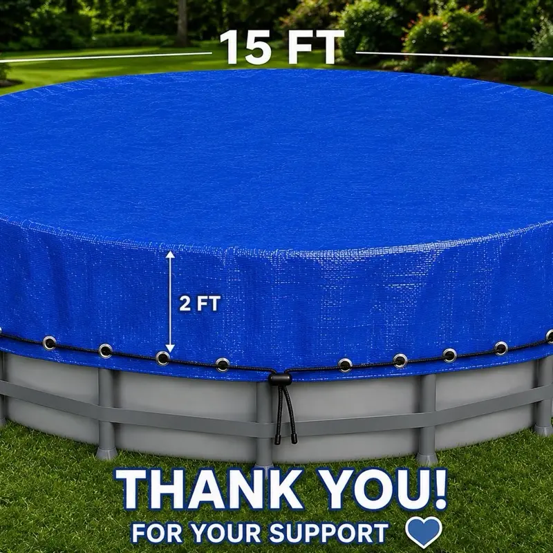 PrimeCover 15FT Round Above Ground Pool Cover with 2FT Drop, Heavy Duty Blue Woven PE Tarp, Waterproof Pool Accessories with Grommets & Drawstring Rope