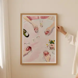 [UNFRAMED POSTER] Girls Night Poster, Cheers Art Print Rosé Wine, Poker Night Decor