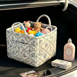 Stylish, lightweight storage box with a carry handle and foldable design—sweet, fresh aesthetic suitable for home, picnics, and shopping; snack basket.